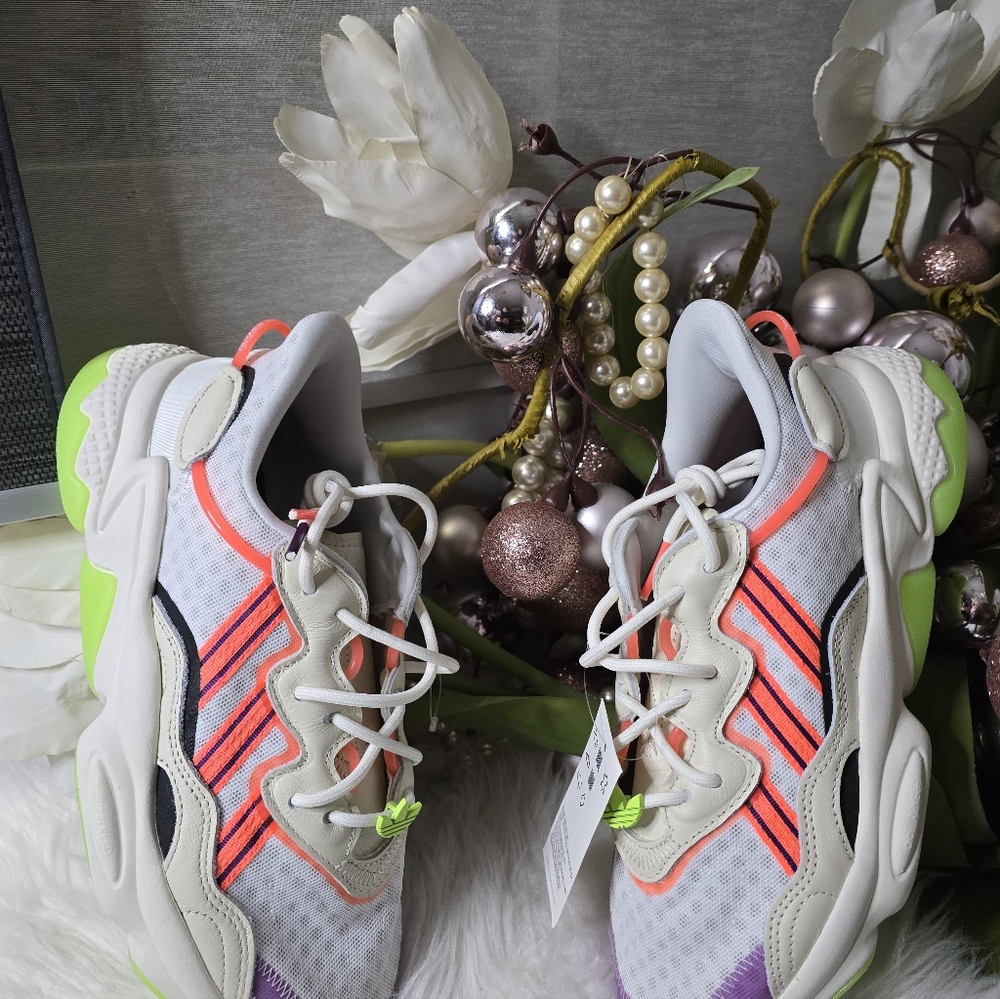 adidas Ozweego Off White/Signal Green/Glory Purple shoes Size9mens/Womens10.5